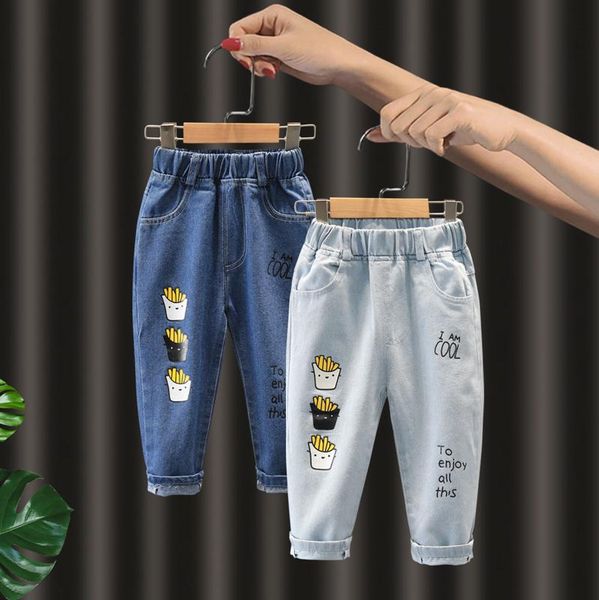 

children boys jeans 2021 spring kids denim pants boys casual jeans pants 2-6year children letter trousers, Blue