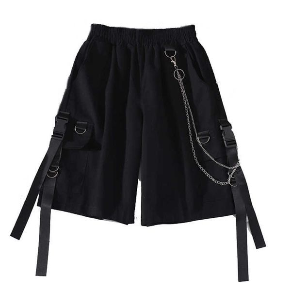 

2 piece set t shirt+ chian ribbon short's summer loose straight pants streetwear harajuku bf two 210531, White