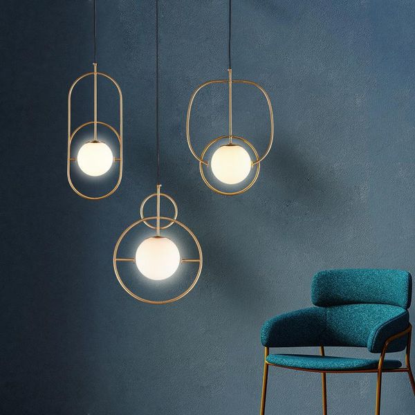 

pendant lamps northern europe post modern simple dining room lamp bedroom bedside iron single head bar round glass chandelier