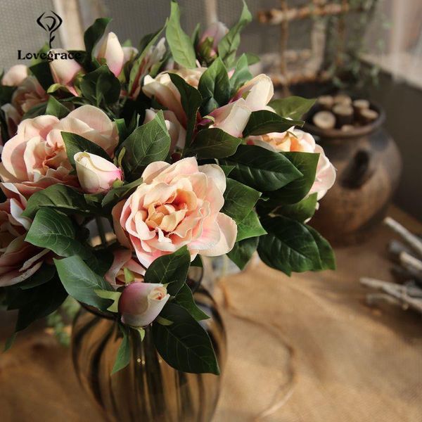 

wedding flowers 1 branch artificial gardenia 3 heads silk handmade fake peony bridal hand flower home desk decor
