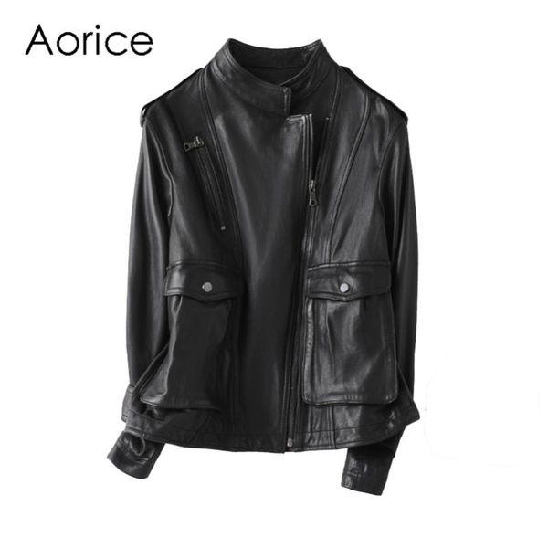 

women's leather & faux aorice winter spring women genuine real sheepskin jacket coats trench suit clothing a21503, Black