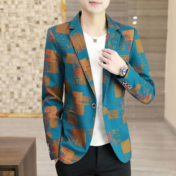 

new 2021 spring men's personalized gold print blazer slim prom blazers for suit jacket men chaqueta formal green 9hem, White;black