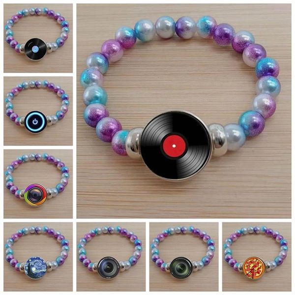 

beaded, strands charm of vinyl record vintage nostalgic bracelet glass cabochon color bead jewelry, Black