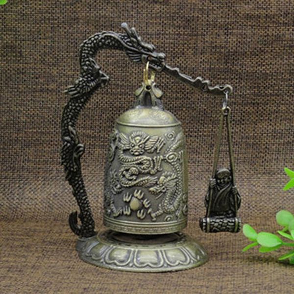 

2020 new metal bell carved dragon buddhist clock good luck feng shui ornament home decoration figurines china bell decor c0220