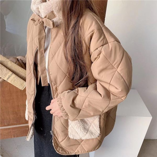 

women's jackets women fashion cotton padded jacket lamb wool coat female winter korean loose pockets thick warm parkas japanese wadded, Black;brown