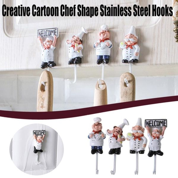 

hooks & rails creative cartoon chef shape stainless steel wall door clothes coat hat hanger kitchen bathroom rustproof towel decor
