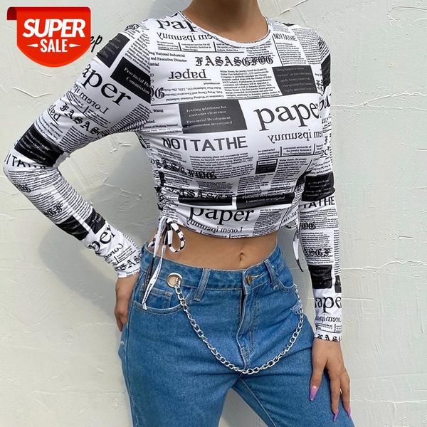 

Weekeep Fashion Print Casual Crop Top Women Autumn Long Sleeve Bodycon T-shirt Streetwear Harajuku Lace Up Tee Shirts Ladies Y2K #6s8G, White