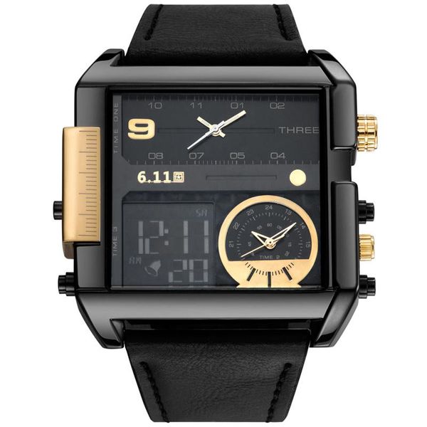 

wristwatches led digital watches men dual time zone quartz watch big size leather male sport relogio masculino, Slivery;brown