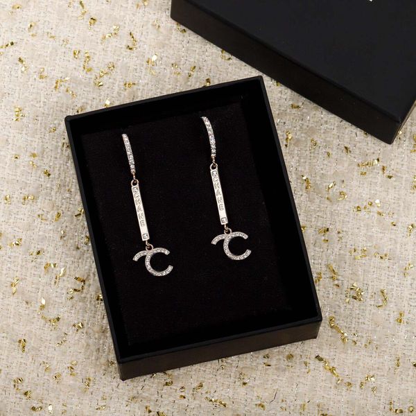 

drop earring with diamond in 18k gold plated for women wedding jewelry gift words have stamp box ps4680, Golden