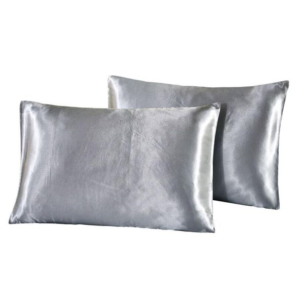 

2pcs emulation silk satin pillowcase single solid color pillow covers luxury pillow case for bed throw 51x 76cm
