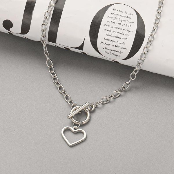 

pendant necklaces vintage love heart pandent necklace for women fashion geometry metal choker clavicle chain party jewelry accessories, Silver