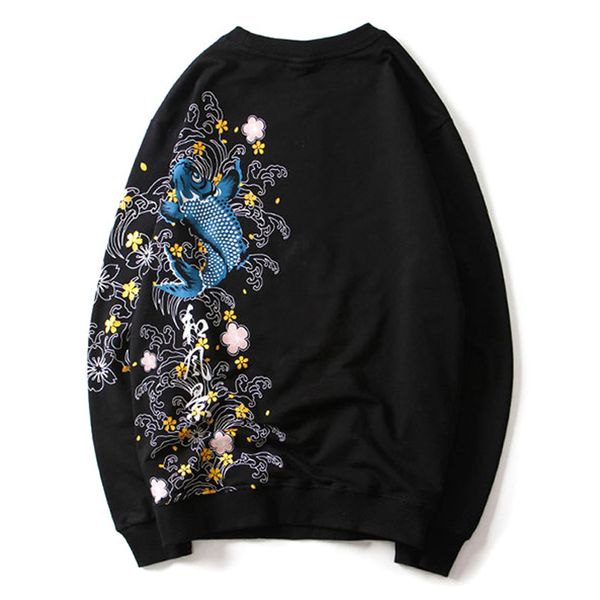 

april momo 2021 men fashion carp embroidered hoodies cotton thick hip hop hoodie pullovers streetwear obwd, Black