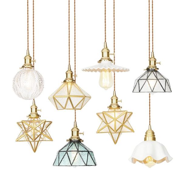 

pendant lamps modern simple dining room table copper glass bedroom bedside study aisle individual creative small chandelier