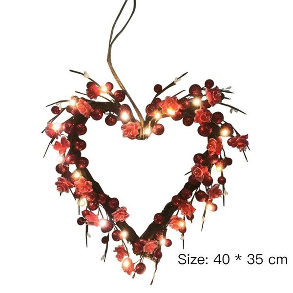 

illuminated valentine wreath heart-shaped love red rose decoration wreath christmas valentine's day door hanging wall decoration