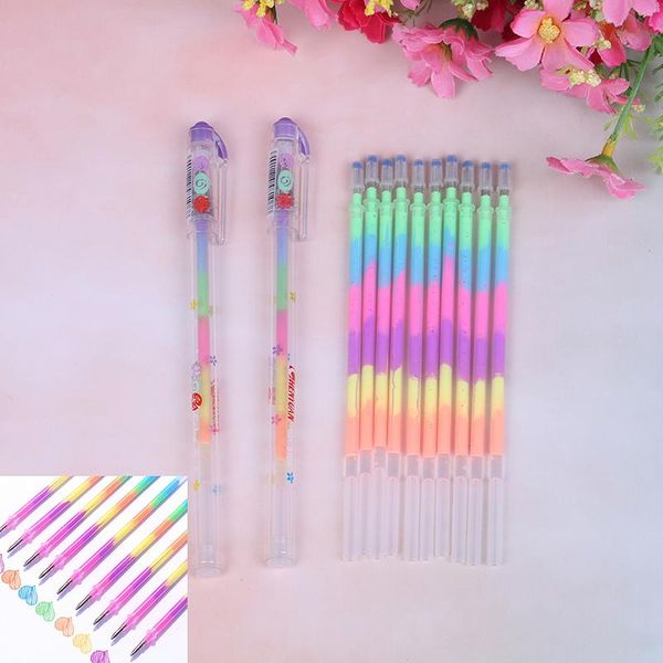 

10pcs/lot multi color rainbow highlighters gel pen refills for students diy painting graffiti fluorescent refill school supply, Black;red