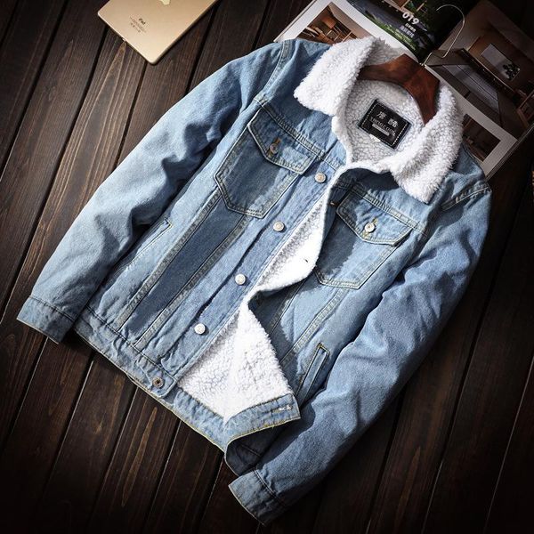 

men's jackets 7007 trendy men jacket lamb wool fleece korean style thicken keep warm button washing outwear casual chic denim coat, Black;brown