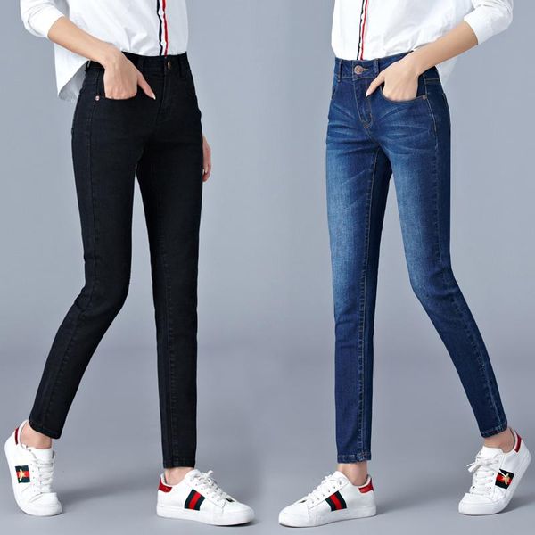 

women's jeans spring plus size 38 40 mom stretch skinny high waist slim denim trousers women retro fashion casual all-match cowboy pant, Blue