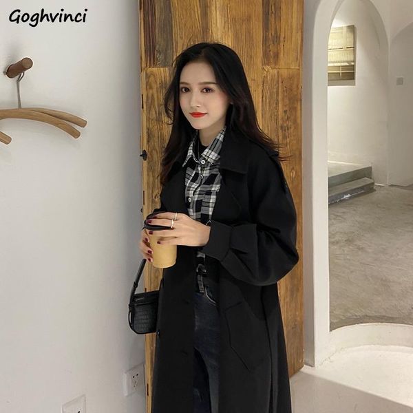 

women trench solid casual long trench coats for women autumn winter double breasted outwear fashion sashes slim elegant chic, Tan;black