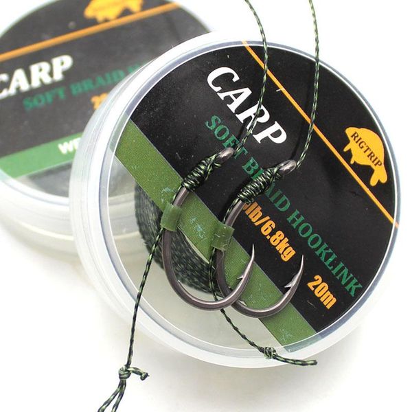 

braid line 20m camouflage green carp fishing soft hook link hooklink uncoated leader for hair rig 25 15lb rigging