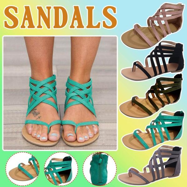 

sandals fashion 2021 refreshing shoes sandal for women's flat summer zipper beach open toe breathable, Black