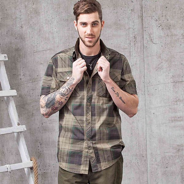 

men's casual shirts male button plaid shirt pure cotton short sleeve army uniform military style clothes summer thin nc8l, White;black