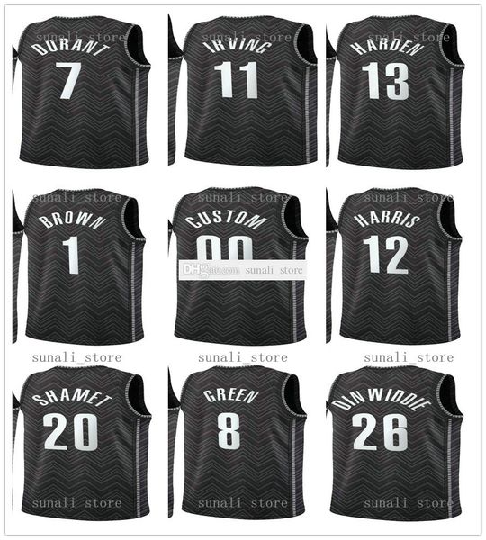 

2020-21 earned black james 13 harden kevin 7 durant irving 11 kyrie joe 12 harris spencer 26 dinwiddie jeff 8 green landry 20 shamet jersey, Black;red