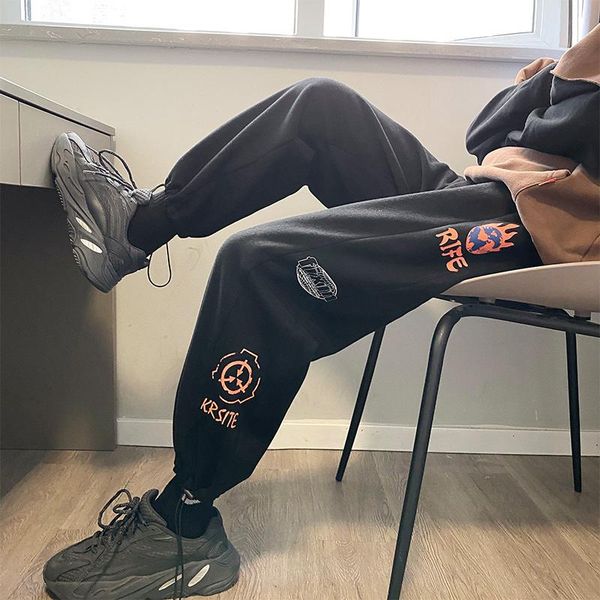 

men's pants fat high street casual summer straight tube loose large size trendy basketball drawstring leggings sports, Black