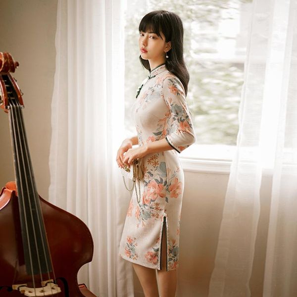 

ethnic clothing girls cheongsam winter in 2021, the improved retro elegant temperament woman flavour name yuan 7 minutes of sleeve, Red