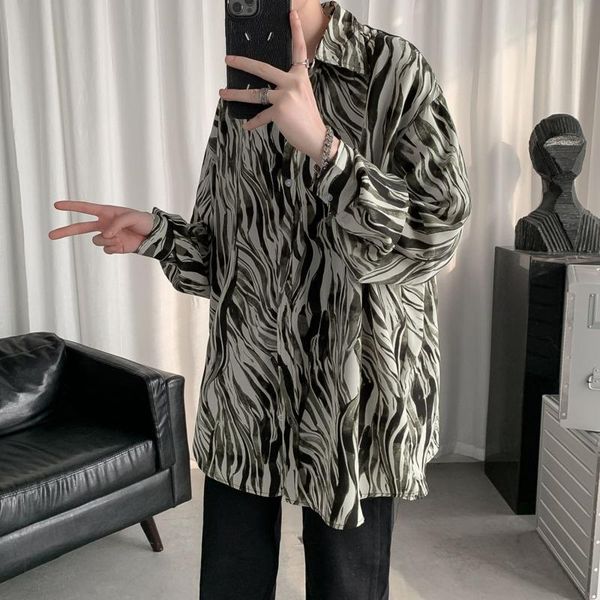 

men's casual shirts spring striped shirt fashion retro men streetwear korean loose long-sleeved mens dress s-2xl, White;black