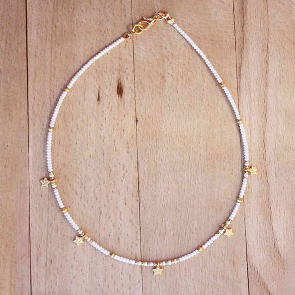 

necklaces pendants exquisite gold-color star pendant necklace handmade white beads beaded choker adjustable jewelry collana gift for girl fa, Silver