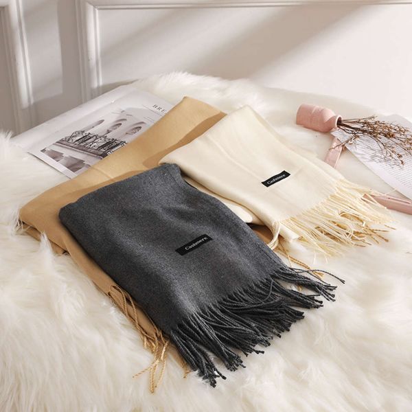 

new autumn and winter pure cashmere shawl with simple tassel twill thermal wool like scarf, Blue;black