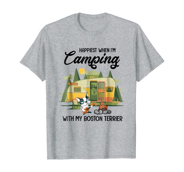 

camping with my boston terrier shirt gift for outdoor lovers, White;black