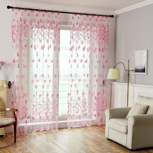 

100*200cm home bedroom decor flower curtains ready made finished organza child door window curtain for living room