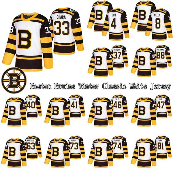 

boston bruins custom men's winter classic white jersey 33 chara 88 pastrnak 37 bergeron 63 marchand 4 orr 8 neely 13 coyle, Black;red