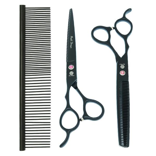 

hair scissors 7.0" japan 440c left hand pets grooming purple dragon dogs straight curved cutting thinning shears b0057b