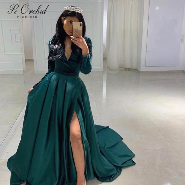 

party dresses peorchid vintage velvet emerald green long evening split side backless black formal dress prom gown custom 2021, White;black