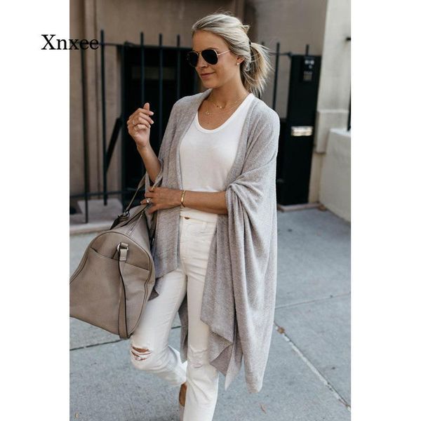 

women's knits & tees fall/winter solid color loose long cardigan sleeve jacket warm sweater coat xl women, White