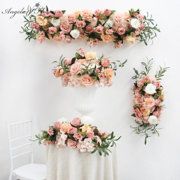 

homemade champagne wedding floral set artificial flower row runner corner flower wedding arch decor table centerpiece customized