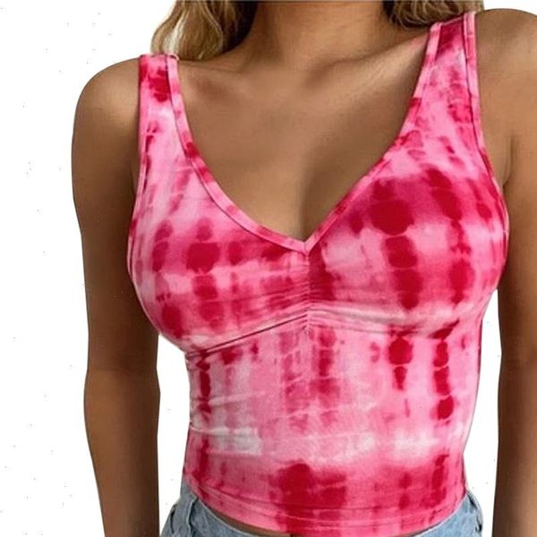 

summer women short tanks deep v neck sleeveless backless dye printed fashion female slim vest plus size 5xl, White