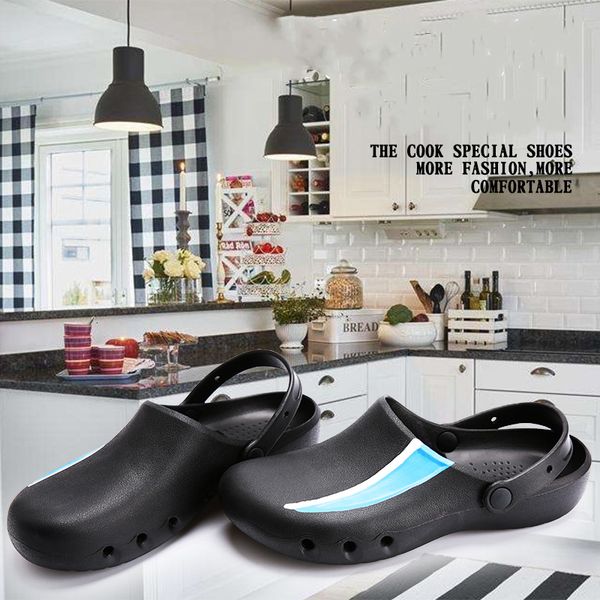 

2021 new l restaurant cook chef non-slip waterproof oil-proof flat work slip on resistance kitchen shoes plus size 36-45 3nez, Black