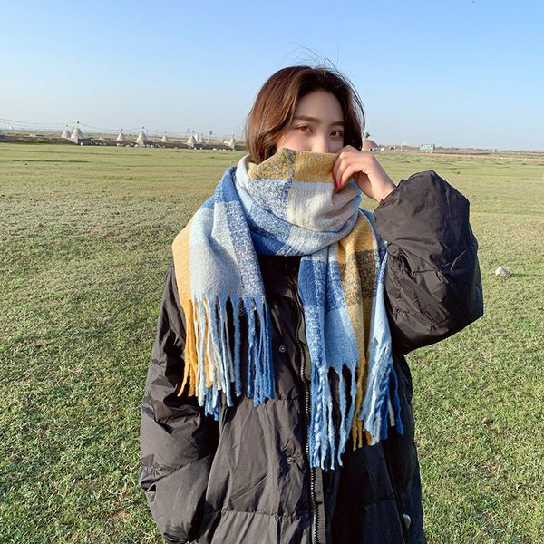 

2021 new winter women thickend plaid scarves long scarf tassel pashmina shawl l8cc, Blue;gray