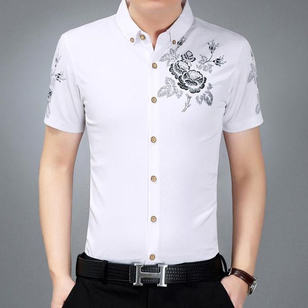 

men's casual shirts young summer printed short-sleeved shirt ironing, White;black