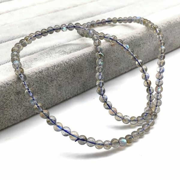 

beaded, strands not glass 53 cm woman bracelet quality 5 mm nature labradonite round bead girl necklace gary moon stone jewelry, Black