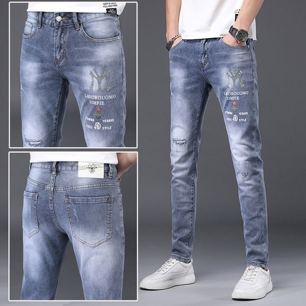 

jeans summer blue men's 2021 korean chao brand leggings slim pants