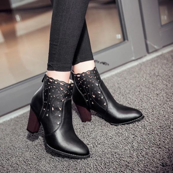 

boots big size 34-46 round toe buckle for women ankle heels fashion warm winter spring autumn casual shoes f14, Black