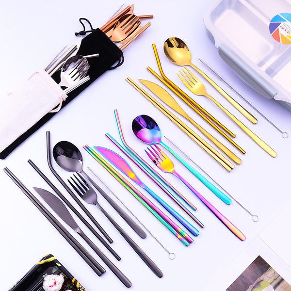 

selling kitchen cutlery set knife fork spoon chopsticks straw stainless steel family party cutlery set, seven piece straw coffee spoon s