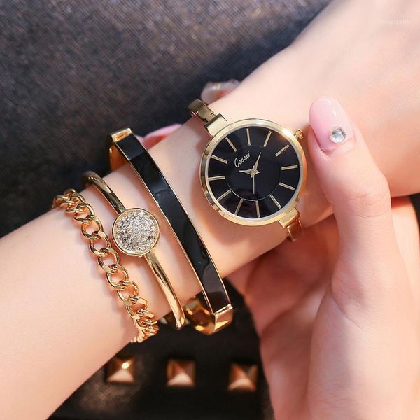 

cacaxi luxury women watches alloy gold jewelry bracelet wristwatch dress watch set 4pcs relogio feminino a141 wristwatches, Slivery;brown