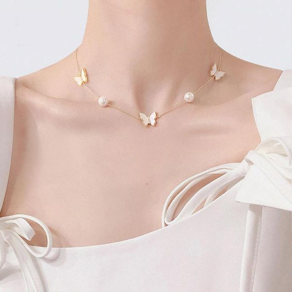 

chokers zdmxjl multilayer pendant butterfly necklace for women pearl butterflies charm choker necklaces boho fashion jewelry gift, Golden;silver