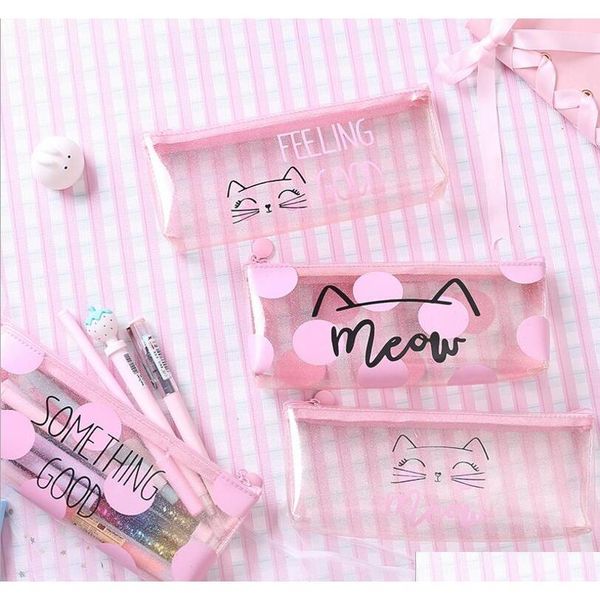 

pink cat pencil cases for girls cute transparent pen bag stationery pouch office scho jllftn homecart