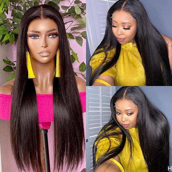 

alice straight 150% density 13×6 t part lace front human hair wigs scalp closure wigs with baby hair non-remy, Black;brown